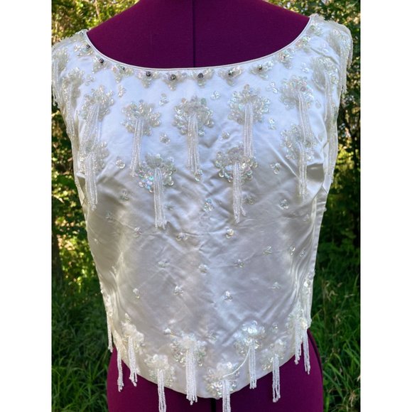 Vintage 1960s Satin Silk glass dangle Bead  Formal Top Tank Hong Kong - Picture 12 of 16